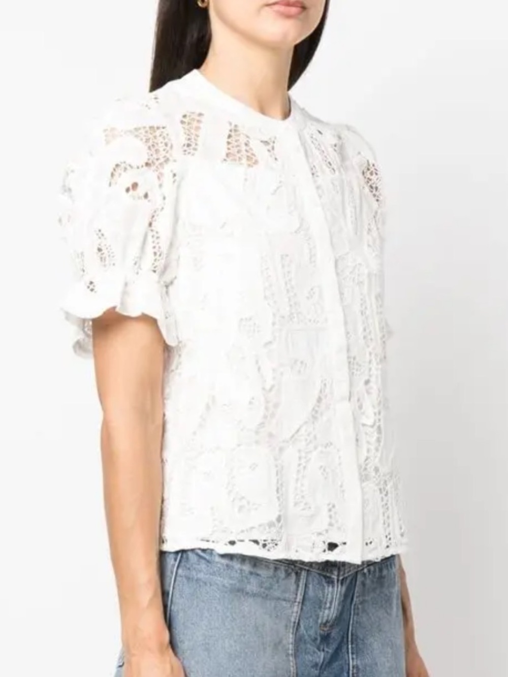 BA&SH Irkin Guipure Lace White Short Sleeve Button Down Blouse Small $230 - Picture 5 of 16